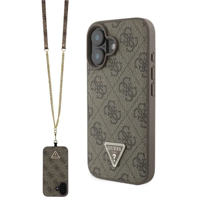 Afbeelding van Guess GUHCP16SP4TDSCPW iPhone 16 6.1&quot; bruin/bruine hardcase lederen metalen logo strass crossbody
