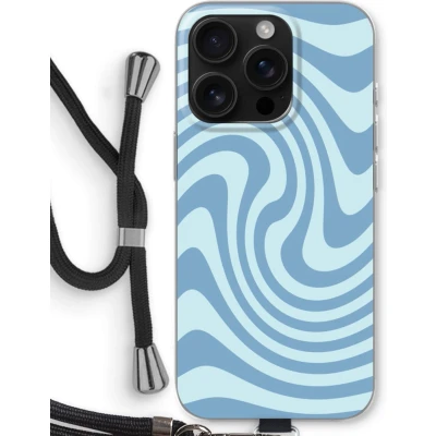 Afbeelding van Case Company® hoesje met Koord geschikt voor iPhone 16 Pro Swirl Blauw Telefoonhoesje Zwart Bescherming aan alle Kanten en Over de Schermrand
