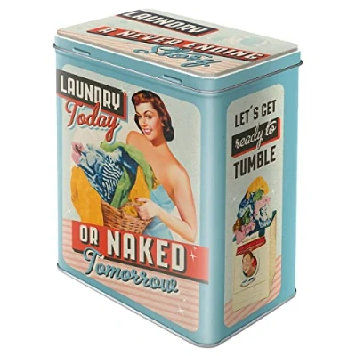 Afbeelding van Tin Box L Laundry Today Or Naked Tomorrow Nostalgische Look