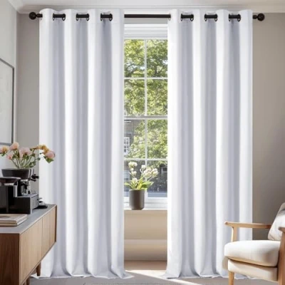 Afbeelding van Deconovo thermische verduisteringsgordijnen, modern design met ogen, gordijnen voor woonkamer en slaapkamer, 140 x 260 cm (breedte hoogte), lichtwit grijs, 2 stuks