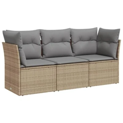 Afbeelding van vidaXL 3 delige Loungeset met kussens poly rattan beige