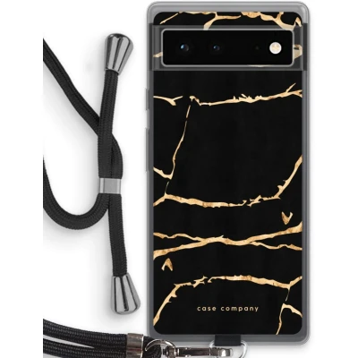 Afbeelding van Case Company® hoesje met Koord geschikt voor Google Pixel 6 Gouden marmer Telefoonhoesje Zwart Bescherming aan alle Kanten en Over de Schermrand