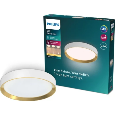 Afbeelding van Philips Hanno plafondlamp SceneSwitch lichttechnologie 24W Warmwit licht Wit met goud design