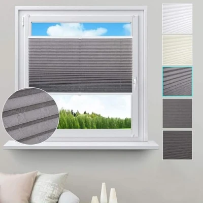 Afbeelding van WOLTU Klemmfix plisségordijn zonder boren voor ramen en deuren geborsteld kreukel look raam rolgordijn Easyfix &amp; spannen, zonwering 60x130cm grijs # 391