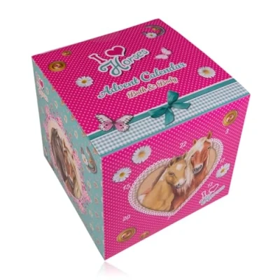 Afbeelding van Accentra Verzorgingsadventskalender 2024 voor meisjes in paardendesign met 24 verzorgingsproducten Adventskalender beauty bodylotion, bath bombs, douchegel, shampoo ... Kerstkalender