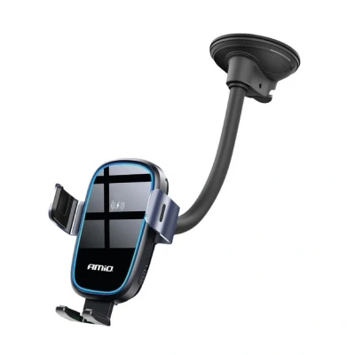 Afbeelding van AMiO Suction Mount Telefoonhouder met 15W Draadloze Oplader Verstelbare Arm en Herbruikbare Zuignap Zwart
