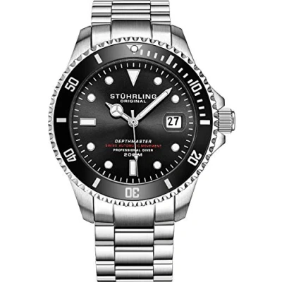 Afbeelding van Stührling Swiss Automatic Depthmaster Heritage 883H 42mm Diver Horloge Tot 200 meter waterbestendig roestvrijstalen kast, blauwe wijzerplaat, armband