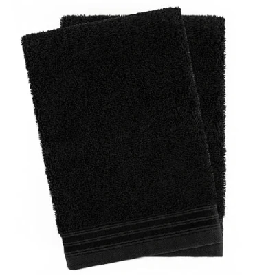Afbeelding van Hammetex Set van 2 badhanddoeken, 15 x 22 cm, extra zacht en absorberend, 100% katoen, licht duurzaam, perfect voor badkamer, spa sportschool, zwart