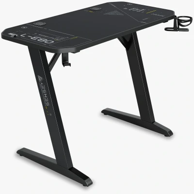 Afbeelding van SENSE7 Nomad Cybernetic Computerbureau Gamingbureau Zwarte Stabiele bouw Groot tafelblad 120 x 60 cm Bekerhouder Hoofdtelefoonhouder Kabel organiser