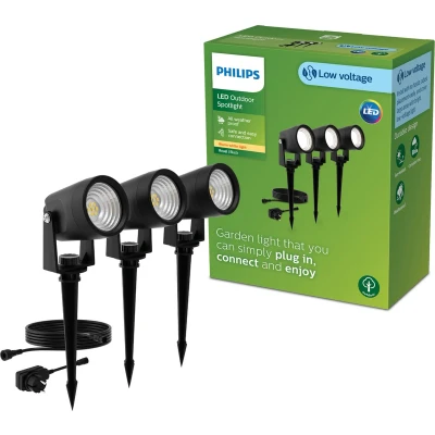 Afbeelding van Philips Reuel GardenLink 3 pack Sokkellamp met spies 24V Warm wit licht; 2700K Zwart Tuinpadverlichting