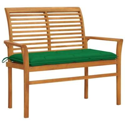 Afbeelding van Tuinbank met groen kussen 112 cm massief teakhout