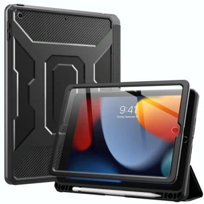 Afbeelding van MoKo Hoes compatibel met nieuwe iPad 9. Gen. 2021 / 8. Gen 2020 7. generatie, 10,2 inch beschermhoes geïntegreerde displaybescherming, drievoudige tablethoes auto slaap/wake pen,