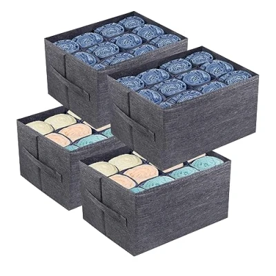Afbeelding van EASEVE 4 stuks opbergdozen voor kleding, 12 opvouwbare vakken, ladeverdelers kast, stapelbare kledingdoos jeans, broeken, T shirts, truien