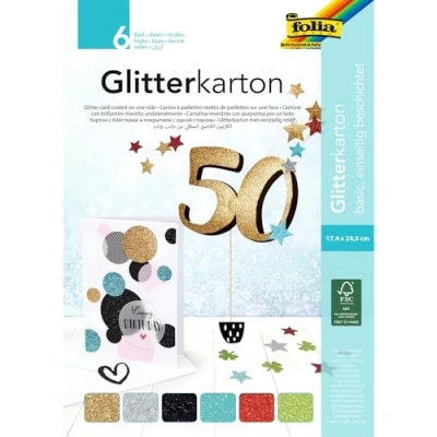 Afbeelding van Glitterkarton Folia 174x245mm 6 vel basis assorti