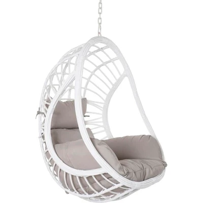 Afbeelding van Hangende tuinstoel DKD Home Decor 90 x 70 110 cm Grijs Metaal Synthetische rotan Wit
