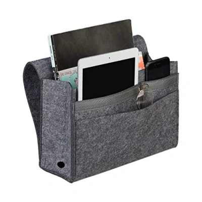 Afbeelding van Relaxdays bed organizer 6 vakken bedside pocket opbergruimte aan klittenband donkergrijs