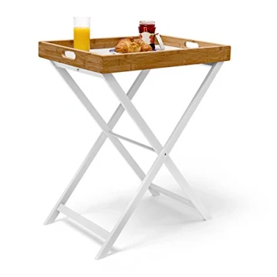 Afbeelding van Relaxdays dienbladtafel bamboe, bijzettafel opvouwbaar, butlertray opklapbaar