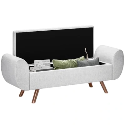 Afbeelding van HOMCOM Opbergbank, 53,8 l, zitzak, woonkamer, bedpunt, opbergdoos, voetensteun met gevoerde linnen zitting en armleuningen, voor slaapkamer, entree, 132 x 42 50 cm, grijs