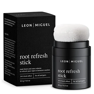 Afbeelding van LEON MIGUEL Droge poedershampoo in handtasformaat tegen vettige wortels, volumepoeder voor meer frisheid en volume, veganistische droogshampoo met 24 uur fris effect Root Refresh