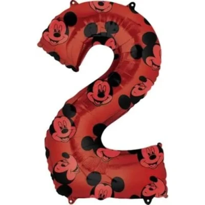 Afbeelding van Aluminium ballon Mickey cijfer 66 cm rood