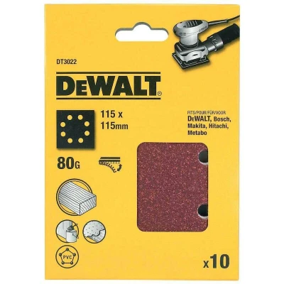 Image de DEWALT DT3022 QZ papier de verre 1/4 115x115mm perforé velcro grain 80 (10 pcs)