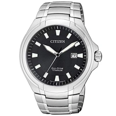 Afbeelding van Citizen Eco Drive analoog herenhorloge met titanium band, zwart, één maat, armband, zwart., armband