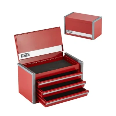 Image de VEVOR Boîte Caisse Coffre Organisateur Outils Métal 218,4 mm 3 Tiroirs Rouge