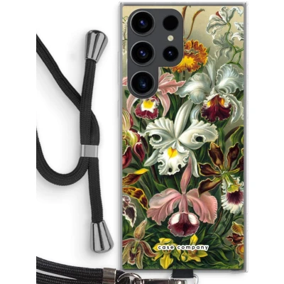 Afbeelding van Case Company® hoesje met Koord geschikt voor Samsung Galaxy S23 Ultra Haeckel Orchidae Telefoonhoesje Zwart Bescherming aan alle Kanten en Over de Schermrand