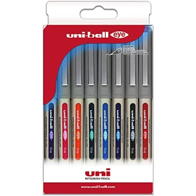 Afbeelding van Uni ball UB 157 vloeibare inkt rollerbalpen, verschillende kleuren, 8 stuks