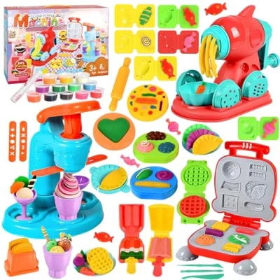 Afbeelding van MQVXT 51 delige boetseerklei voor kinderen, accessoires, doe het zelf modelleerklei maken van hamburgers en pizza ijs, creatief speelgoed, cadeau