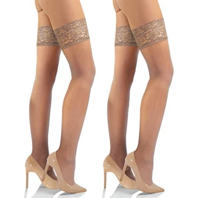 Afbeelding van sesto senso 1 of 2 paar 15 denier hot fixerende kousen voor dames met kant, Pack Goud
