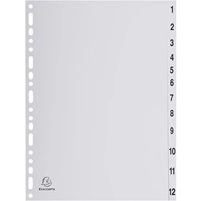 Afbeelding van Exacompta tabbladen numeriek voor ft A4, uit PP, grijs, 12 tabs