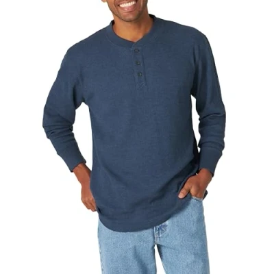 Image de Wrangler Authentics Chemise Henley gaufrée à manches longues pour homme, Robe Bleu chiné, M