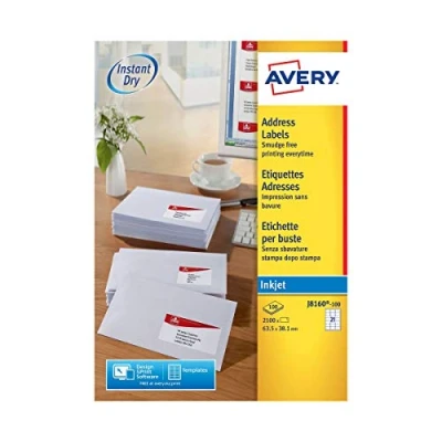 Afbeelding van AVERY 2100 zelfklevende witte adreslabels Formaat 63,5 x 38,1 mm Inkjet Print