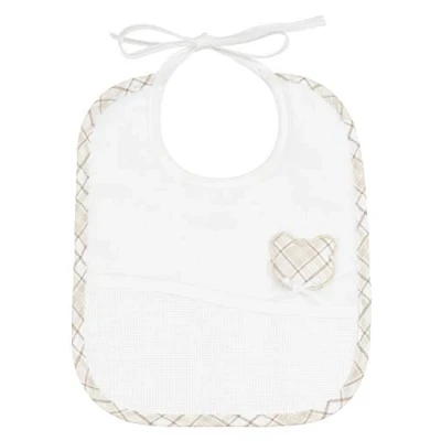 Afbeelding van FILET Slabbetje van zachte katoenen badstof met borduurwerk in de vorm een beer, Aida canvas zak om te borduren, ideaal voor baby&#039;s en peuters, 100% gemaakt Italië, kleur wit taupe