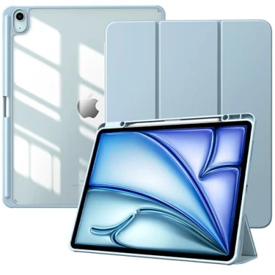 Afbeelding van TiMOVO iPad Air 13 inch (M2) 2024 beschermhoes, met penhouder, slanke standaard, transparante achterkant voor 2024, automatische slaap/wake, hemelsblauw