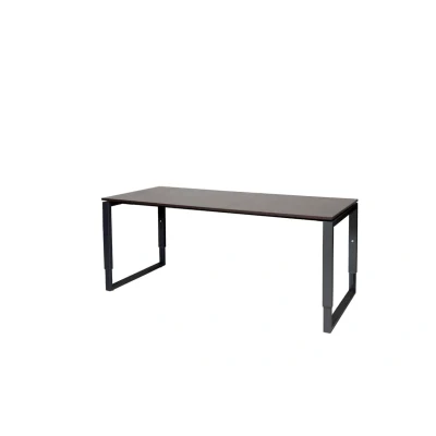 Afbeelding van Domino Plus bureau, hoogte instelbaar (62 85cm) met 180x80cm &#039;zwevend&#039; logan eiken 25mm blad en zwart (RAL9011) O poot frame