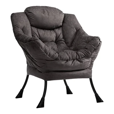 Afbeelding van HollyHOME Relaxfauteuil, woonkamerstoel, Scandinavische stoel, leesstoel, luie slaapkamerstoel van staal, grijs/bruin