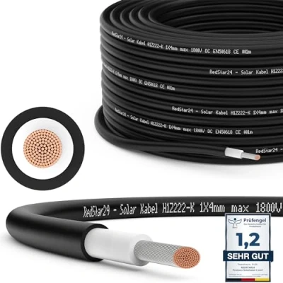 Afbeelding van RedStar24 Hoogwaardige zonnekabel, 4 mm², zwart, 20 m, uv bestendig, flexibele fotovoltaïsche kabel, PV zonne aansluitkabel voor zonnepaneel, omvormer en