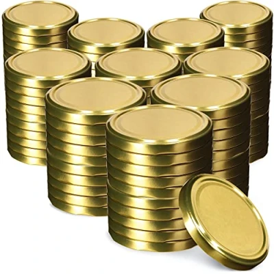 Afbeelding van KADAX 100 stuks schroefdeksels fi82 mm metaal reservedeksel voor inmaakpotten, deksels met 6 sluittanden potten en bokalen goud