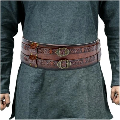 Afbeelding van HiiFeuer Brede Viking riem, middeleeuwse riem van kunstleer, ridderkorsetriem, voor LARP/Halloween kostuum, Bruin