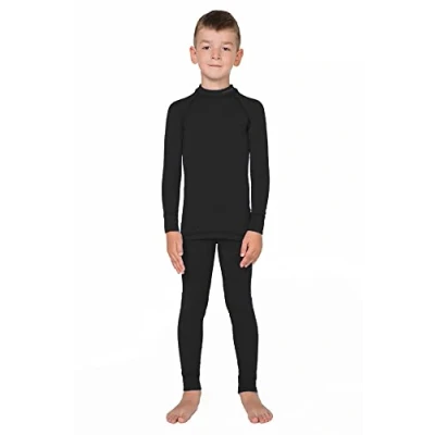 Afbeelding van meteor Thermo ondergoed voor kinderen, 2 delige set skiondergoed met T shirt lange mouwen en onderbroek, jongens meisjes (152 158 cm, zwart)