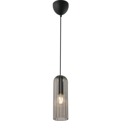 Afbeelding van Hanglamp Miella, geribbeld glas, rookgrijs/zwart