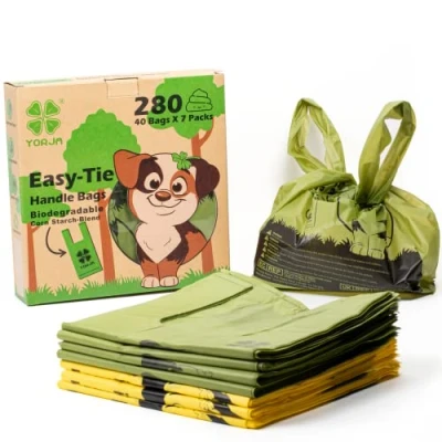 Afbeelding van YORJA Poepzakjes voor honden met gemakkelijk te bevestigen handgrepen, 280 hondenpoepzakken, dik en groot, 100% waterdicht, biologisch afbreekbaar