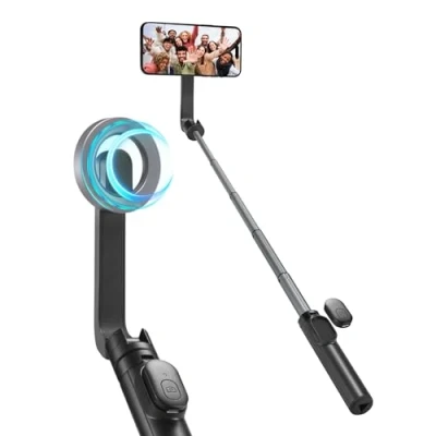 Afbeelding van Spigen Magnet Selfie Stick Stativ Wondersnap [Spigen MagFit Technologie] 180 Drehbar mit Drahtlose Bluetooth Fernbedienung Kompatibel iPhone 15 14 Pro Max, Samsung Galaxy S24 S23 Schwar