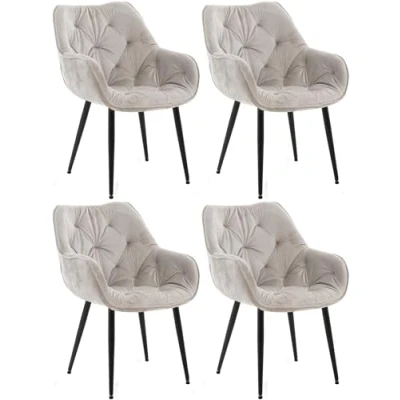 Afbeelding van CLP Tanna Set van 4 eetkamerstoelen Met armleuning Fluweel Velvet grijs