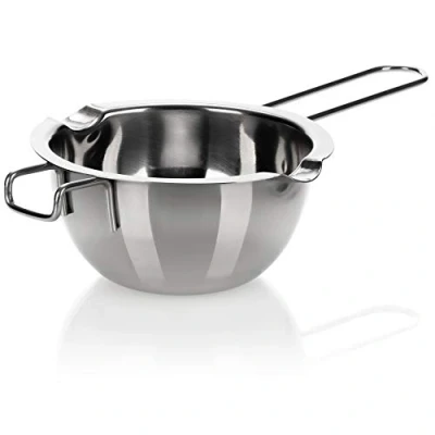 Afbeelding van com four® waterbad fondoir smeltschaal met 2 uitlopen duurzame smeltkom roestvrij staal vaatwasmachinebestendig (01 stuks 400 ml)
