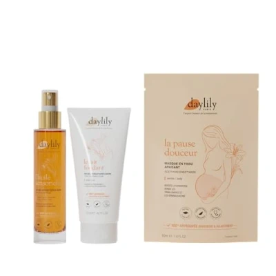Afbeelding van Daylily Set Mon Baby Bump Ritual Foundation Milk Striae Ochtend 200 ml Sensorische olie Avond 100 Masker 50 Kalmeert en Voedt Veganistisch &amp; Cruety Free Gemaakt in