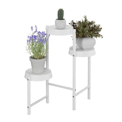 Afbeelding van plantenstandaard binnen 61 x 55 30 cm 3 etages metaal kunststof wit