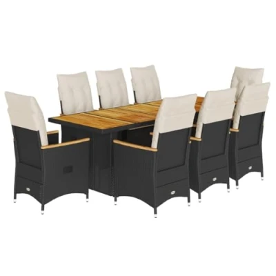 Afbeelding van vidaXL 9 delige Bistroset met kussens poly rattan zwart